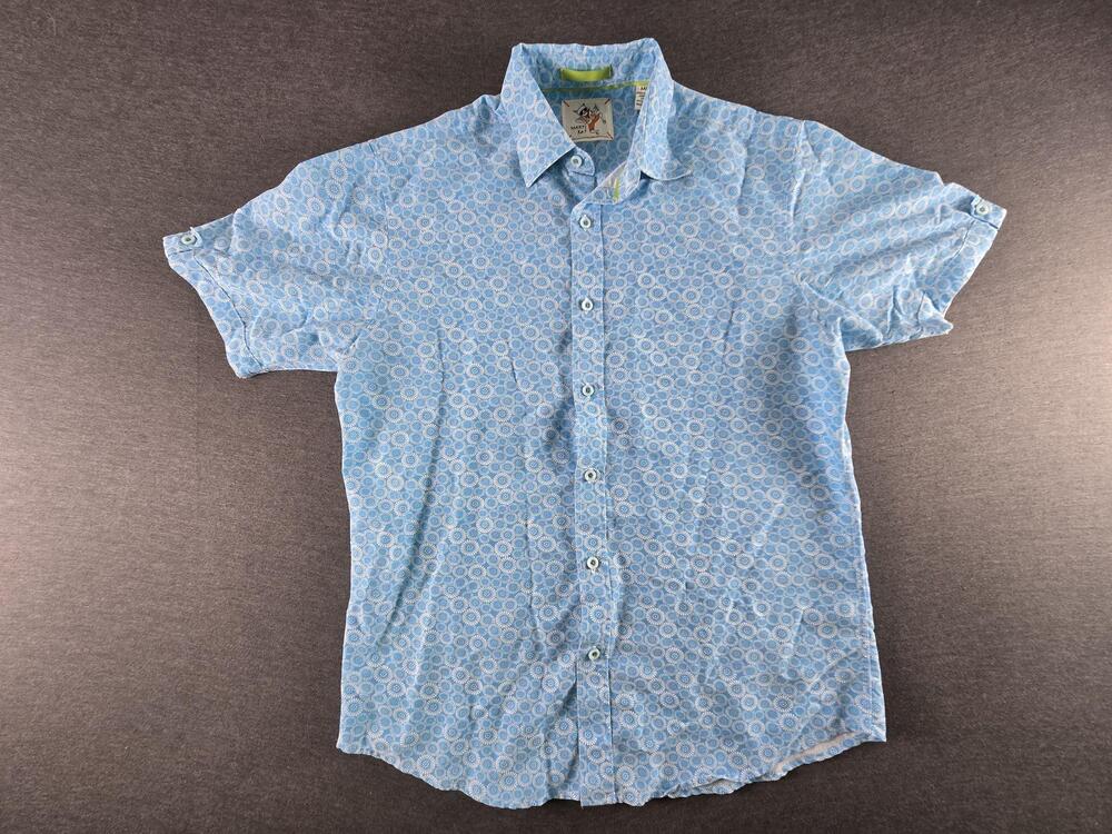 Marti Kat Shirt Mens Medium Blue Floral Short Sleeve Button Up Casual Modal